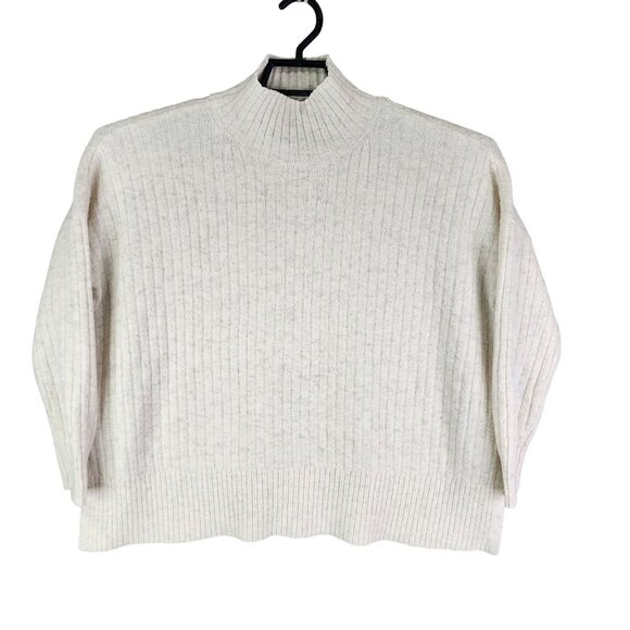 Womens Beige Loft Ribbed Sweater Mock Neck Long Sleeves Size S - Picture 1 of 10
